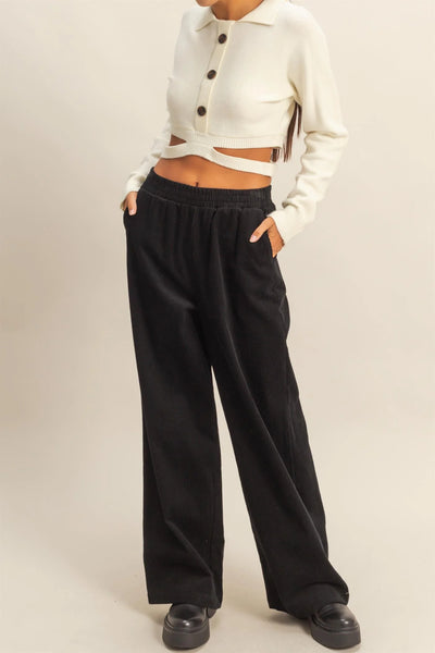 Black Corduroy High-Waisted Wide Leg Pants
