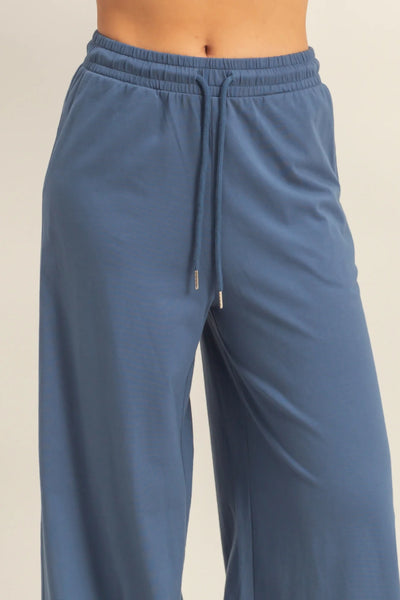 Dusty Navy Cotton Wide Leg Pants