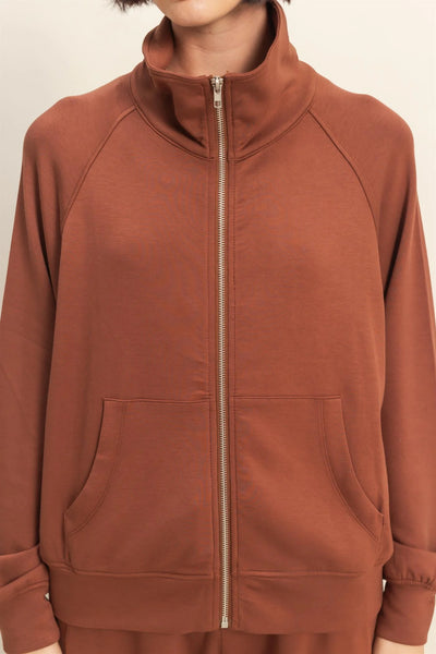 Chestnut High Neck Long Sleeve Zippered Jacket