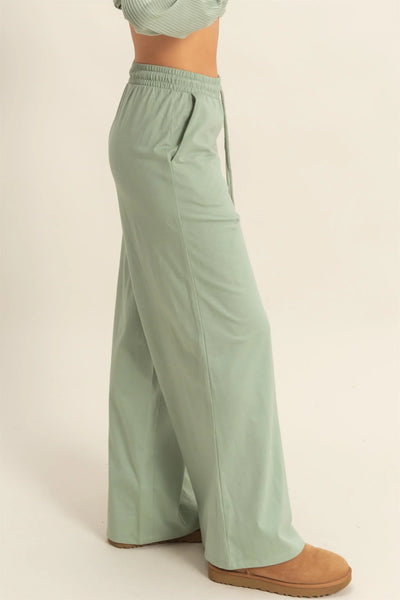 Sage Green Cotton Wide Leg Pants