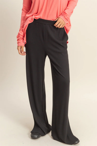 Black Ribbed Wide Leg Pants