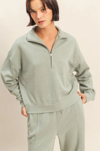 Sage Green Half-Zip Sweatshirt