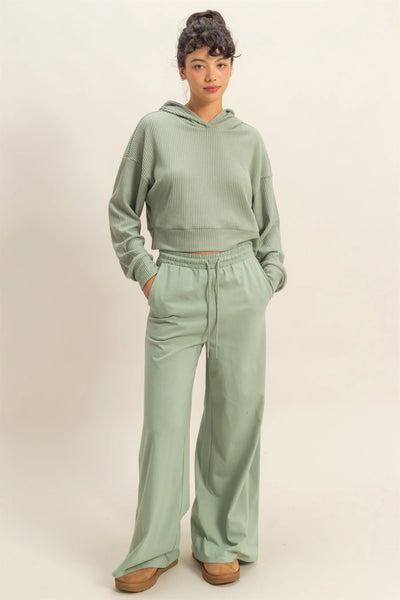 Sage Green Cotton Wide Leg Pants