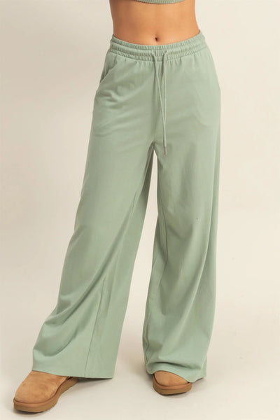 Sage Green Cotton Wide Leg Pants