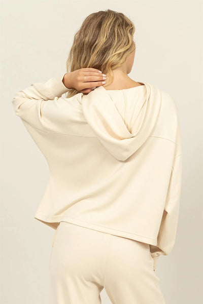 Cream Hooded Pullover With Kangaroo Pocket