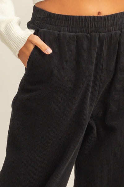 Black Corduroy High-Waisted Wide Leg Pants