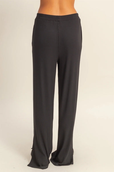 Black Ribbed Wide Leg Pants