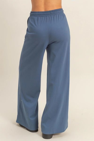 Dusty Navy Cotton Wide Leg Pants