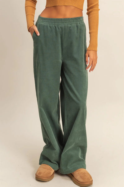 Evergreen Corduroy High-Waisted Wide Leg Pants