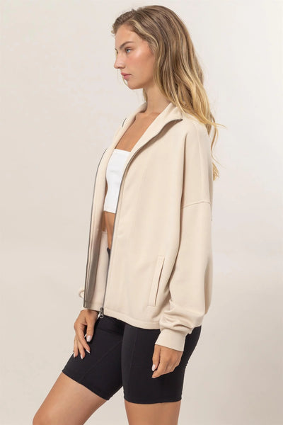 Cream High Neck Zip-Up Jacket