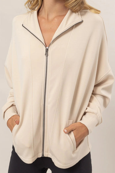 Cream High Neck Zip-Up Jacket