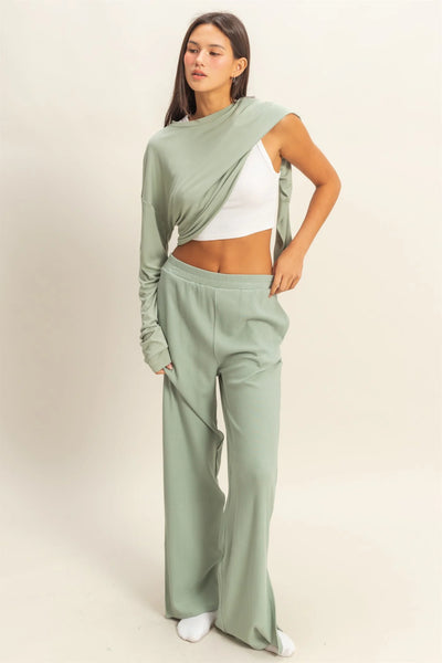 Iceberg Green Ribbed Wide Leg Pants