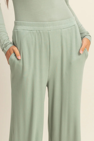 Iceberg Green Ribbed Wide Leg Pants