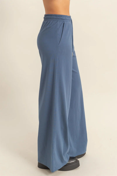 Dusty Navy Cotton Wide Leg Pants