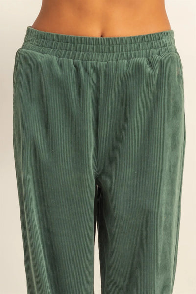Evergreen Corduroy High-Waisted Wide Leg Pants