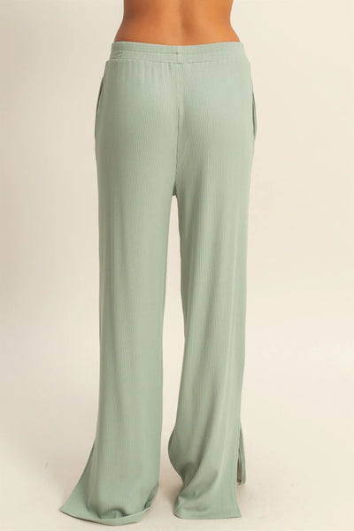 Iceberg Green Ribbed Wide Leg Pants