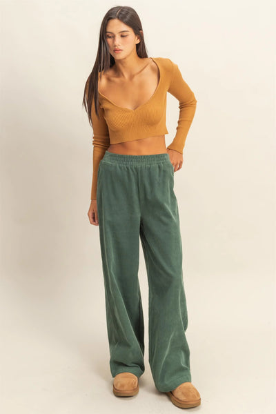 Evergreen Corduroy High-Waisted Wide Leg Pants