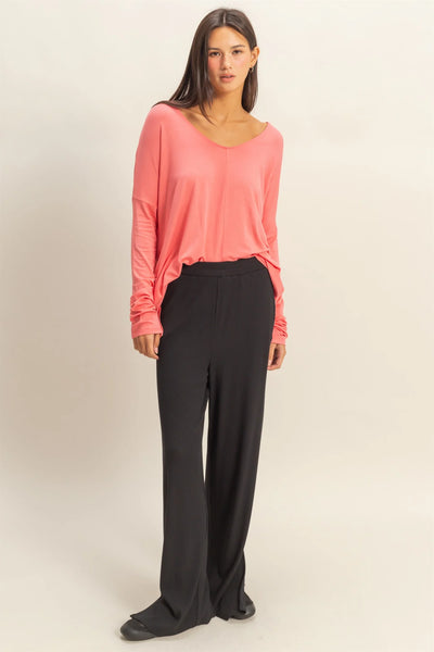 Black Ribbed Wide Leg Pants
