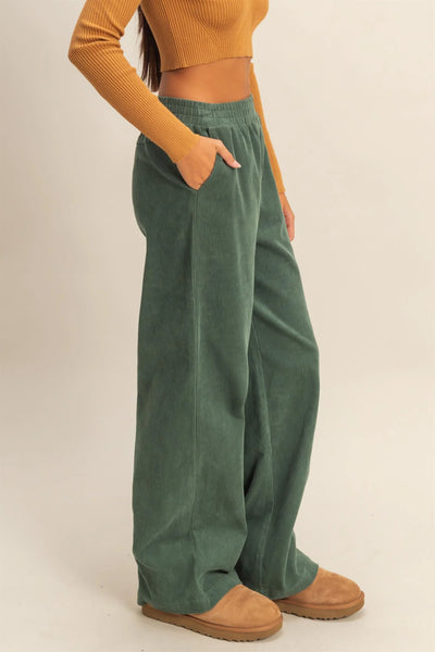 Evergreen Corduroy High-Waisted Wide Leg Pants