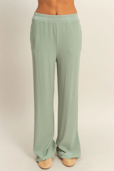 Iceberg Green Ribbed Wide Leg Pants