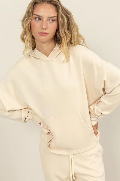 Cream Hooded Pullover With Kangaroo Pocket