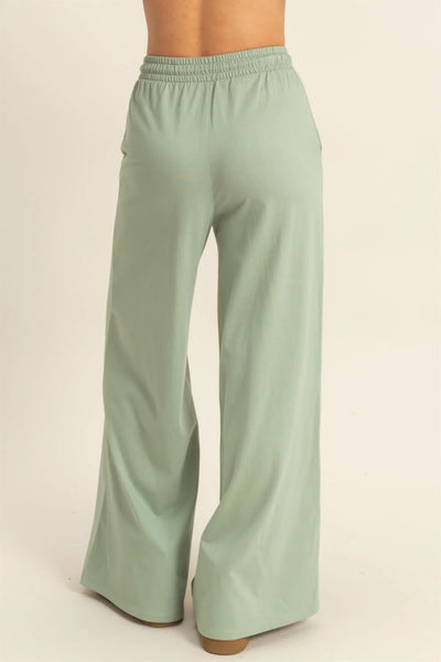 Sage Green Cotton Wide Leg Pants