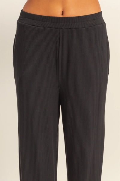 Black Ribbed Wide Leg Pants
