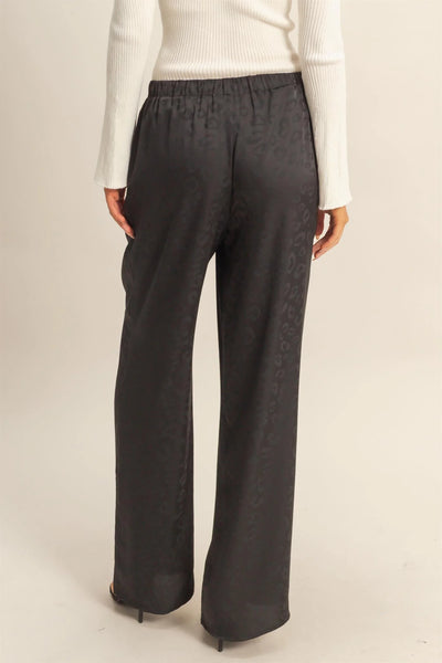 Black Leopard Print Wide-Leg Drawstring Pants