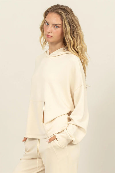 Cream Hooded Pullover With Kangaroo Pocket