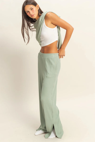 Iceberg Green Ribbed Wide Leg Pants