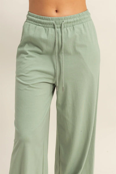 Sage Green Cotton Wide Leg Pants