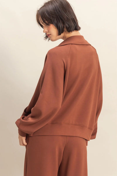 Chestnut High Neck Long Sleeve Zippered Jacket