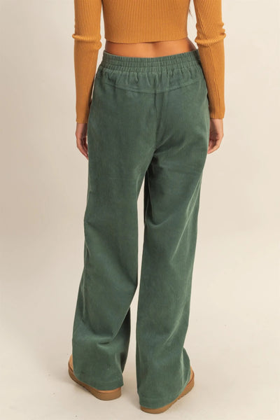 Evergreen Corduroy High-Waisted Wide Leg Pants