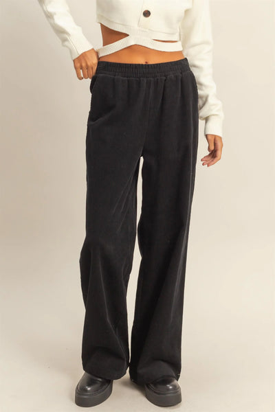 Black Corduroy High-Waisted Wide Leg Pants
