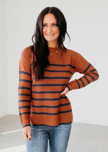 Rust & Navy Ribbed Striped Sweater