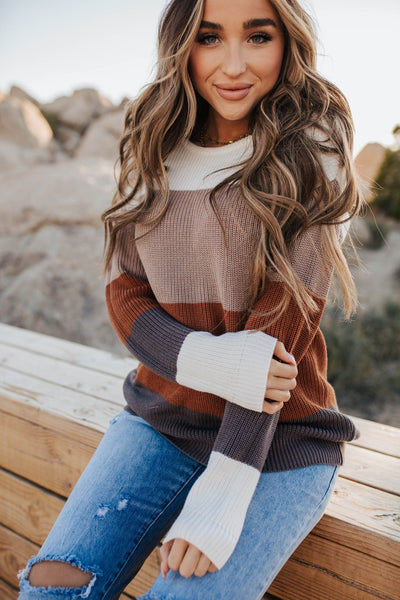 Burgundy & Mocha Color-Block Sweater