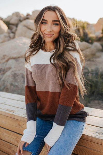 Burgundy & Mocha Color-Block Sweater