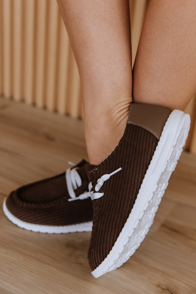 Coffee Corduroy Slip On Shoes