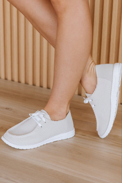 Oatmeal Corduroy Slip On Shoes