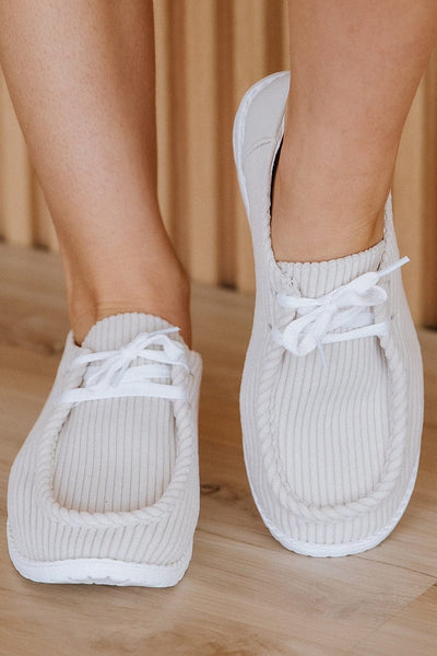 Oatmeal Corduroy Slip On Shoes