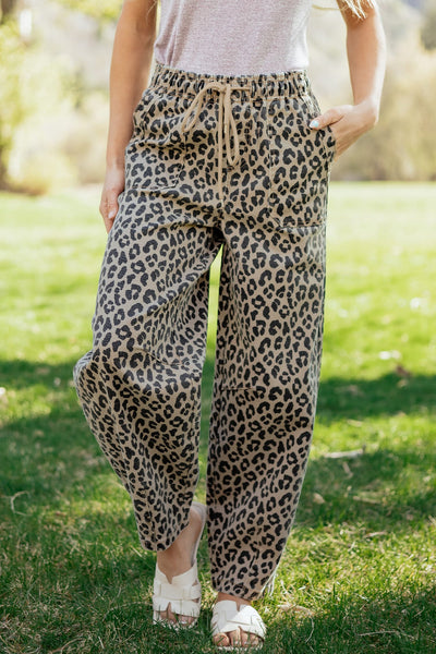 Mocha Leopard Drawstring Denim Pants
