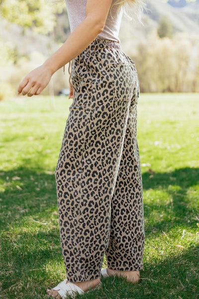 Mocha Leopard Drawstring Denim Pants