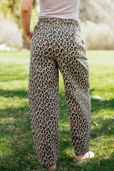 Mocha Leopard Drawstring Denim Pants