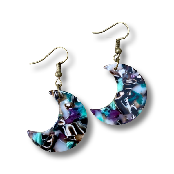 Purple & Blue Crescent Moon Earrings